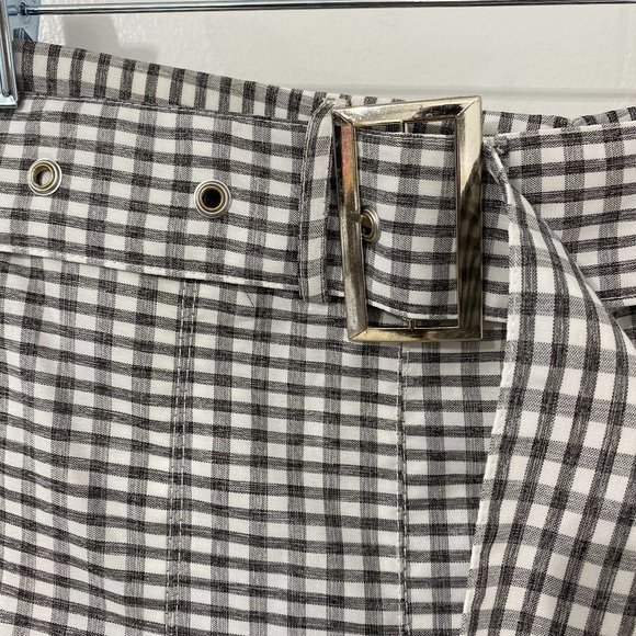 White/Black Check Print Belted Mini Skirt - Picture 2 of 5